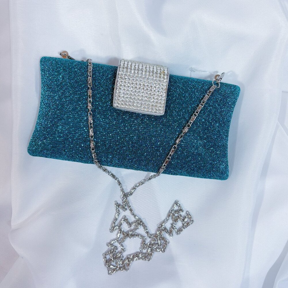 Jasmine Glitter Rhinestone Clutch Handbag Evening Crossbody Bag Turquoise Small